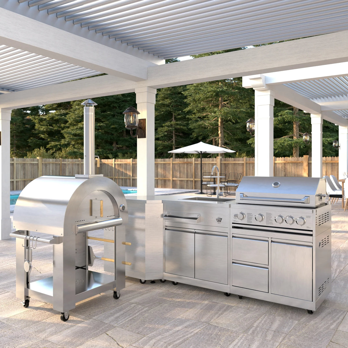 KoolMore Outdoor Kitchen Series Modular Kitchen with a Wood Fire Pizza
