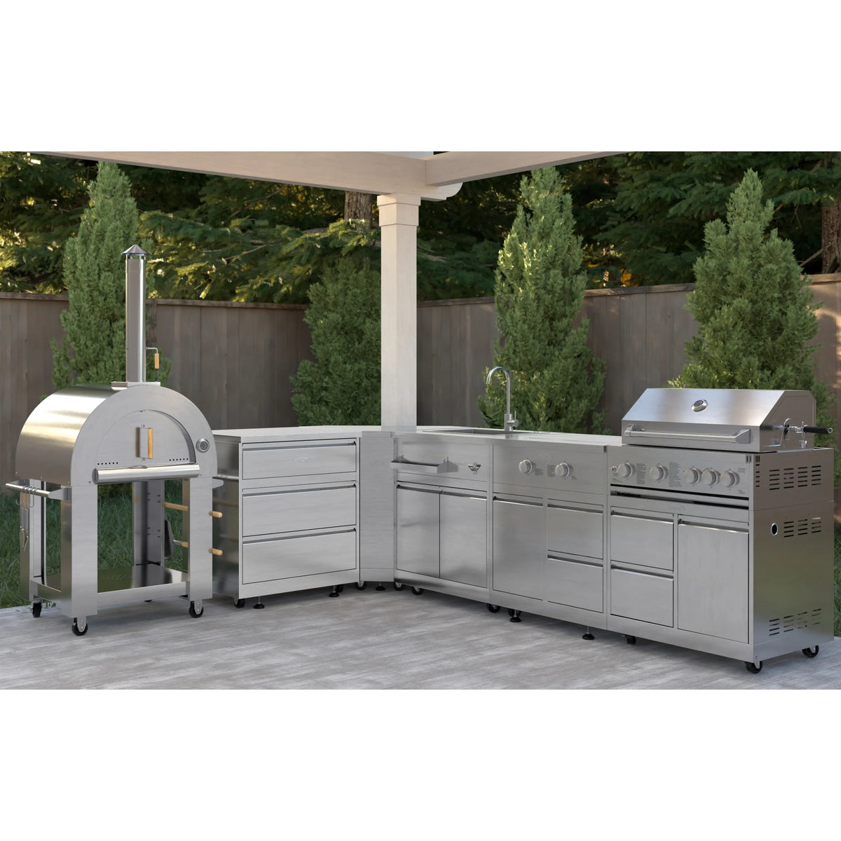 KoolMore Outdoor Kitchen Series Modular Kitchen with a Wood fire Pizza