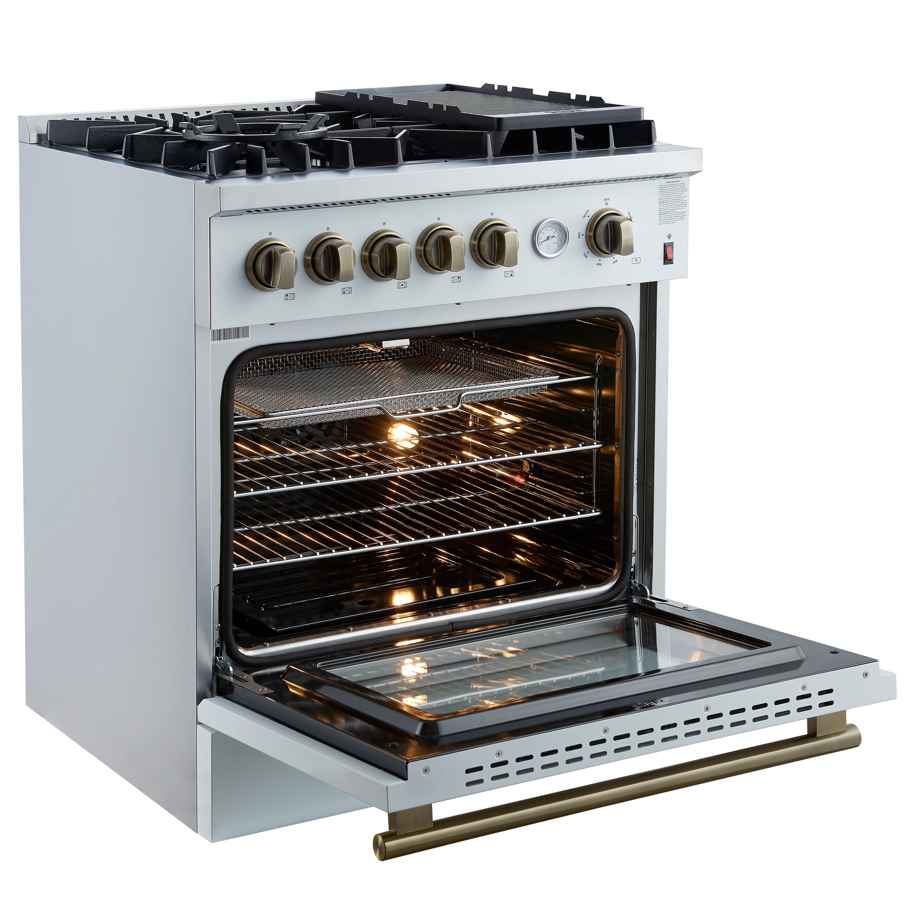 Giovanni 30-inch Gas Range White & Antique Brass Design, 5 Burners 67,