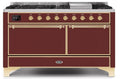 Majestic II 60 Inch Dual Fuel Liquid Propane Freestanding Range in Burgundy with Brass Trim - America Best Appliances, LLC