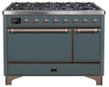 Majestic II 48 Inch Dual Fuel Liquid Propane Freestanding Range in Blue Grey with Bronze Trim - America Best Appliances, LLC