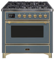 Majestic II 36 Inch Dual Fuel Liquid Propane Freestanding Range in Blue Grey with Brass Trim - America Best Appliances, LLC