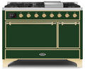Majestic II 48 Inch Dual Fuel Liquid Propane Freestanding Range in Emerald Green with Brass Trim - America Best Appliances, LLC