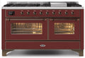 Majestic II 60 Inch Dual Fuel Liquid Propane Freestanding Range in Burgundy with Bronze Trim - America Best Appliances, LLC