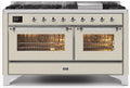 Majestic II 60 Inch Dual Fuel Liquid Propane Freestanding Range in Antique White with Chrome Trim - America Best Appliances, LLC