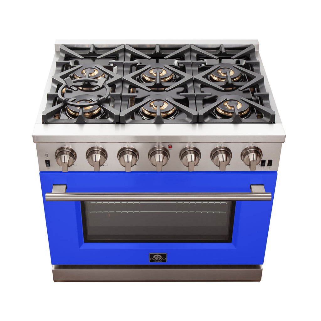 Forno 36" Stainless Capriasca W/ Blue Door Gas Range 6 Burners & Oven America Best Appliances